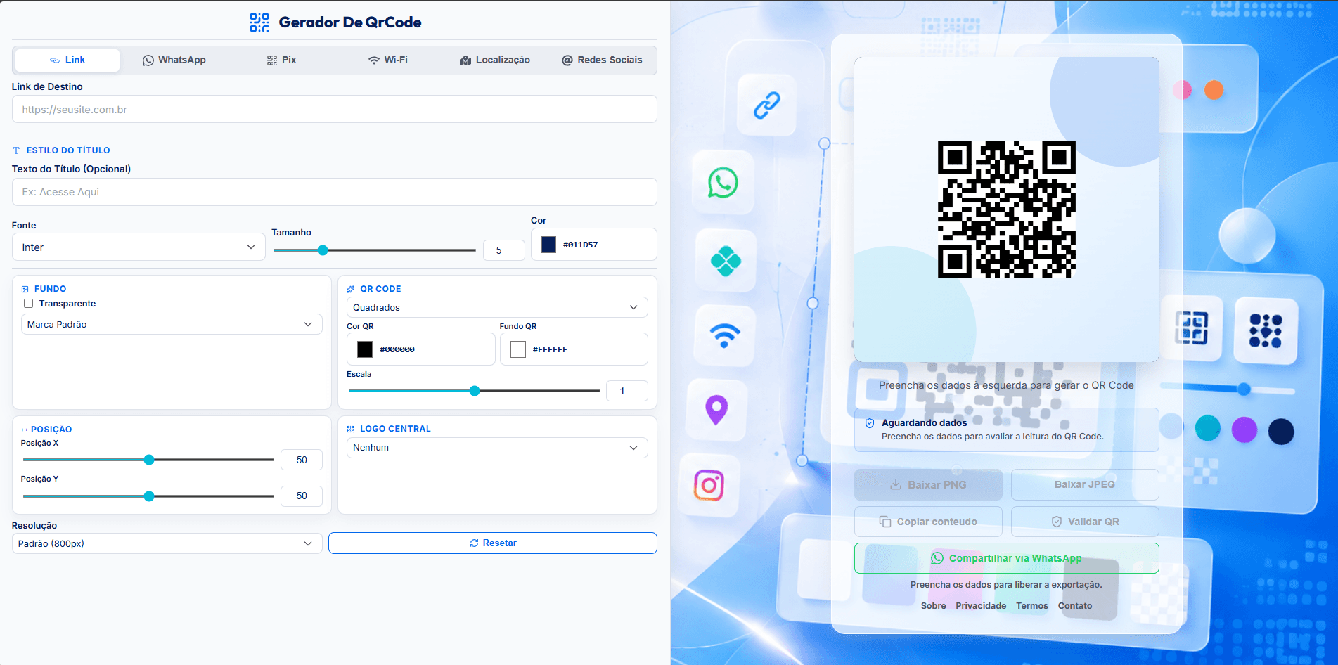Interface do Gerador de QR Code Personalizado